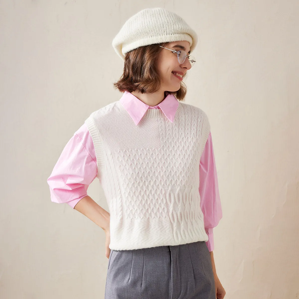 100% Cashmere Women's Knitted Sleeveless Sweater Vest