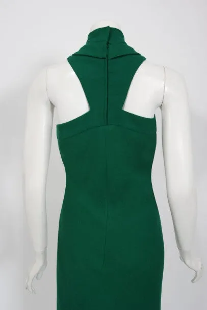 1966 Pierre Cardin Haute Couture Documented Green Crepe Turtleneck Mod Dress