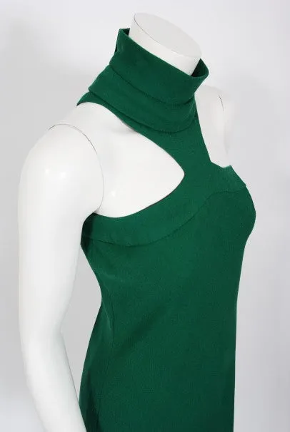 1966 Pierre Cardin Haute Couture Documented Green Crepe Turtleneck Mod Dress