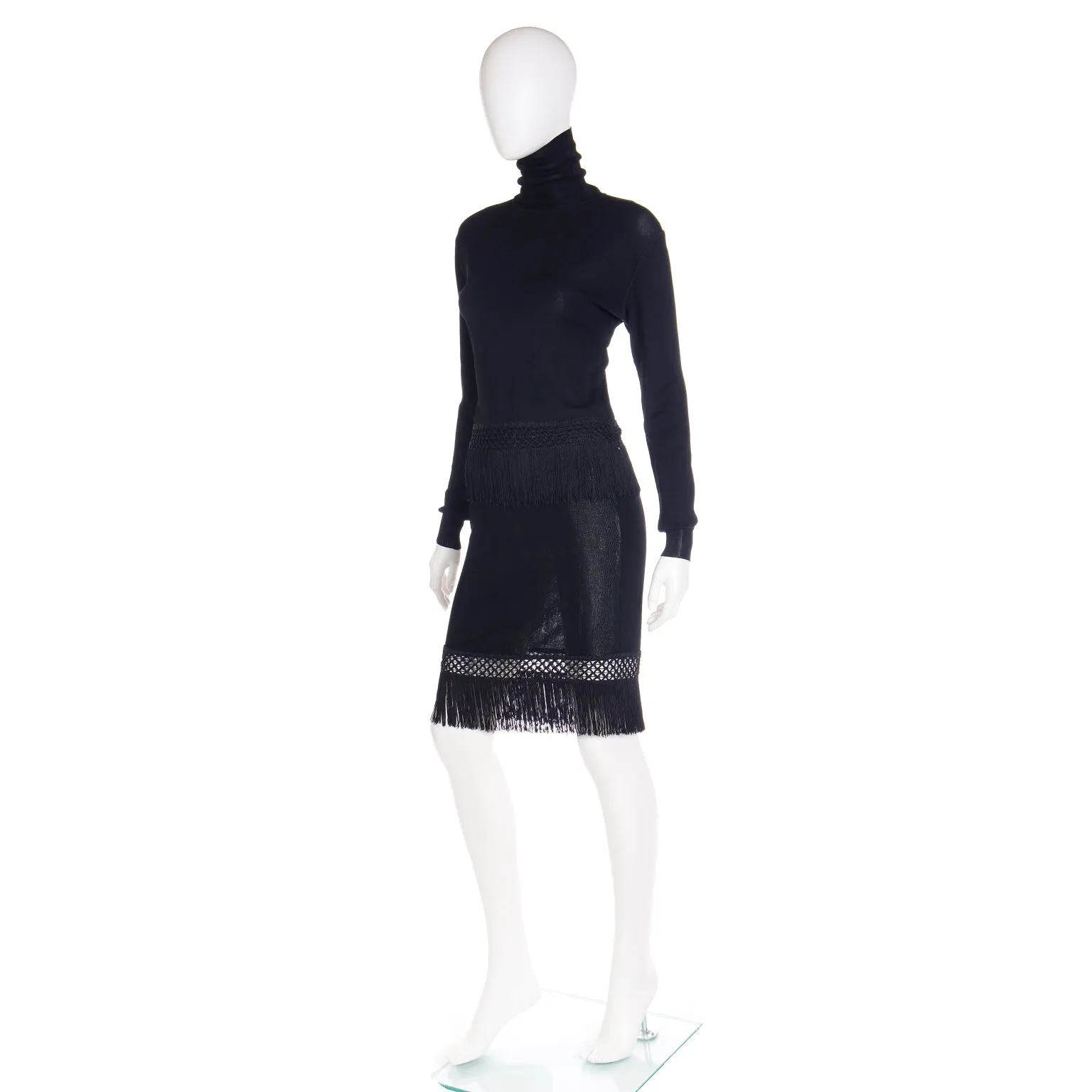 1990 Franco Moschino 2 Pc Black Fringe Dress Moschino Couture