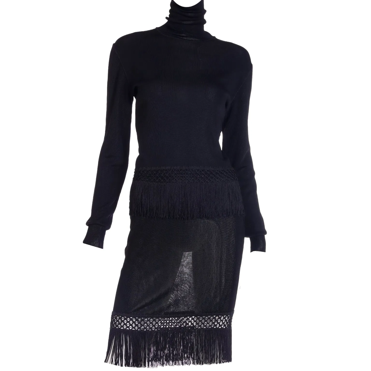 1990 Franco Moschino 2 Pc Black Fringe Dress Moschino Couture