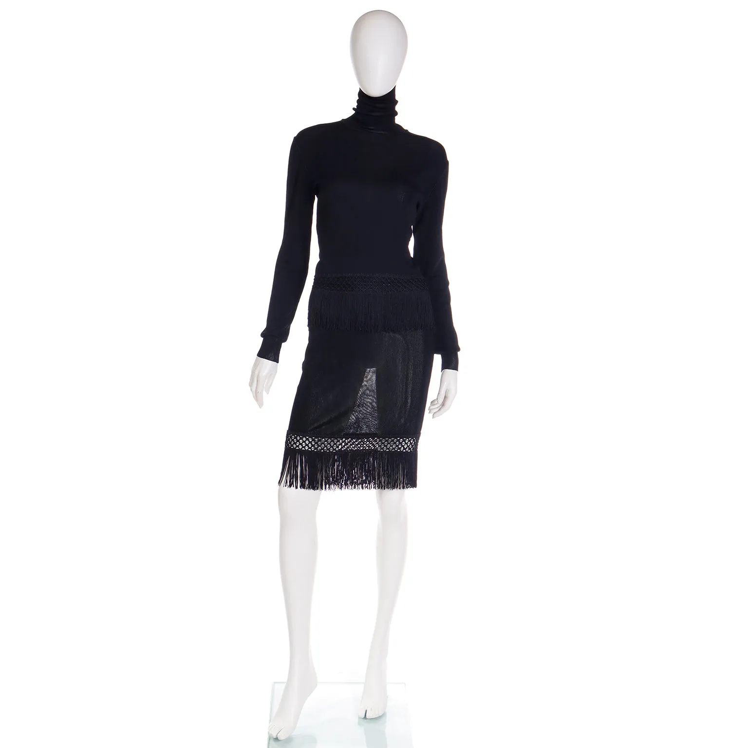 1990 Franco Moschino 2 Pc Black Fringe Dress Moschino Couture