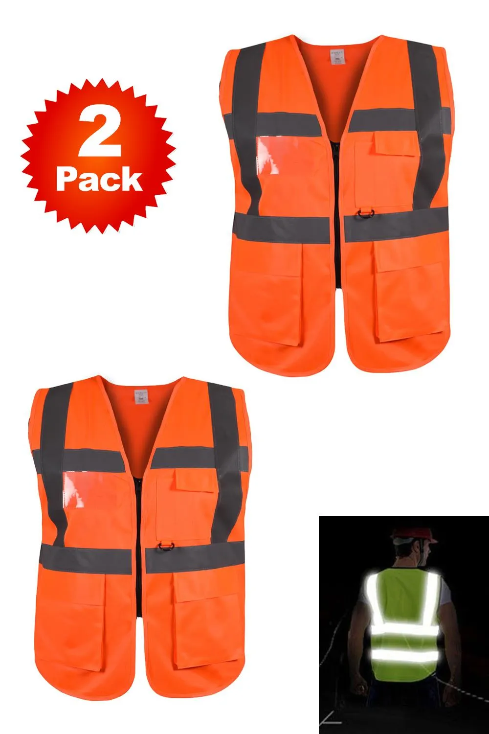 2 Pack HiVis High Visibility Safety Vest