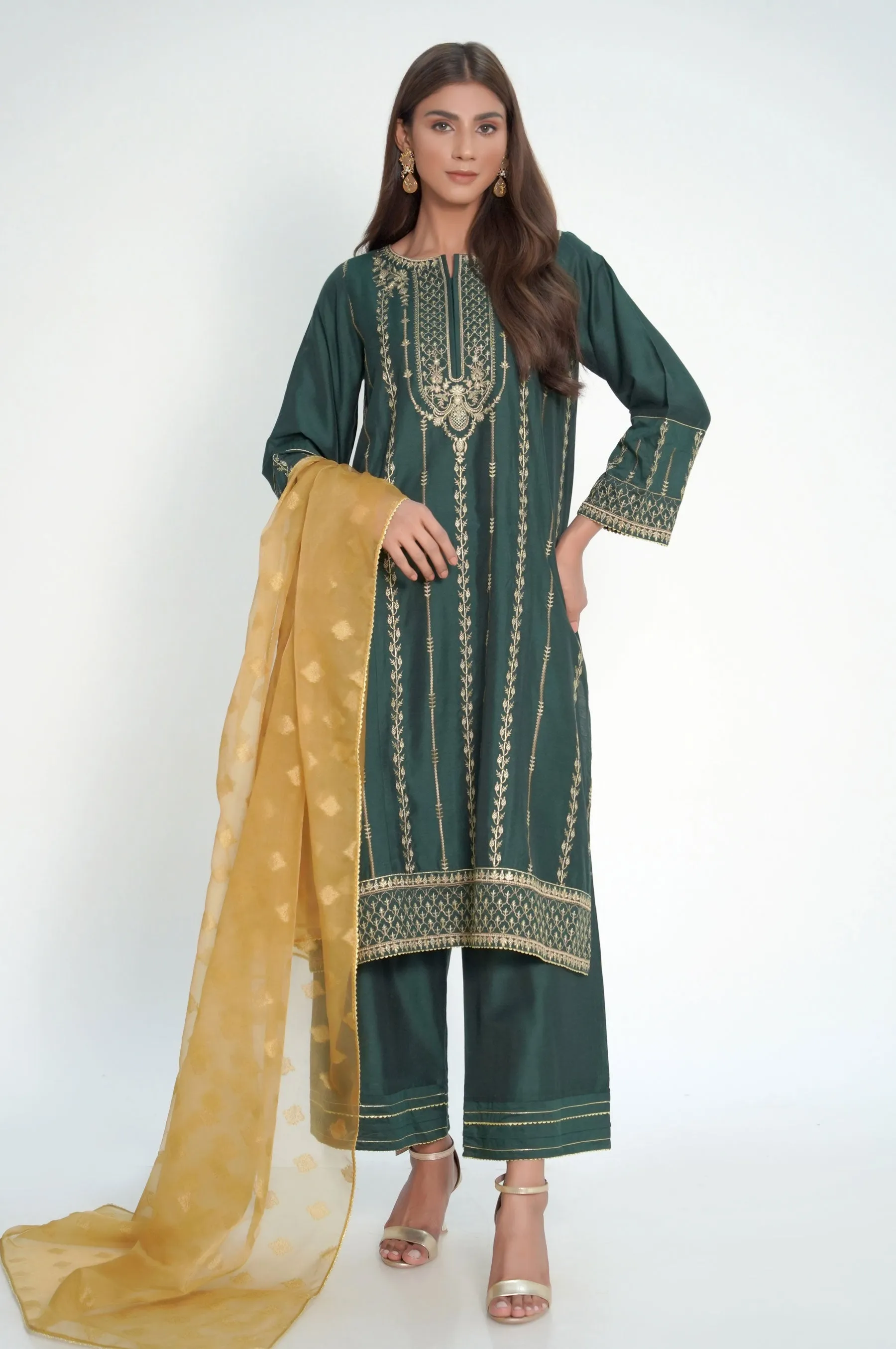 3 Pieces Unstitched Embroidered Cotton Silk Suit