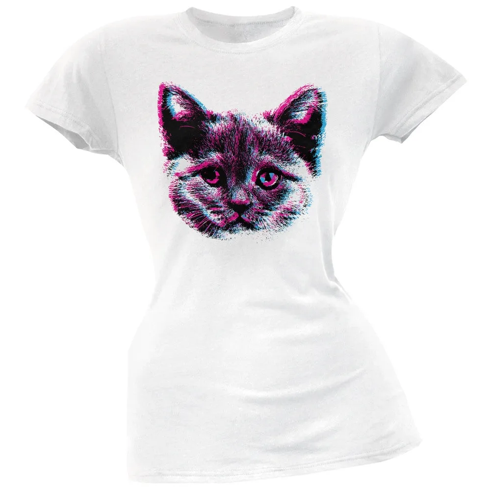 3D Cat Face Black Soft Juniors T-Shirt