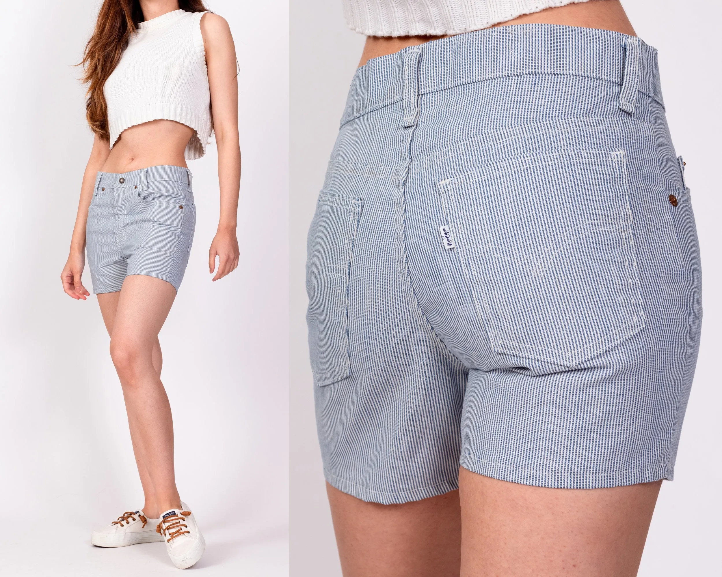 70s Levis Railroad Striped Shorts - Extra Small