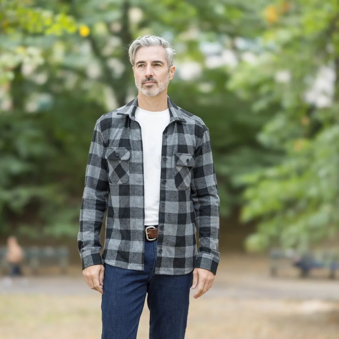 Adaptive Long Sleeve Black Buffalo Check Flannel Shirt Combo Layering Piece with Magnetic Closures