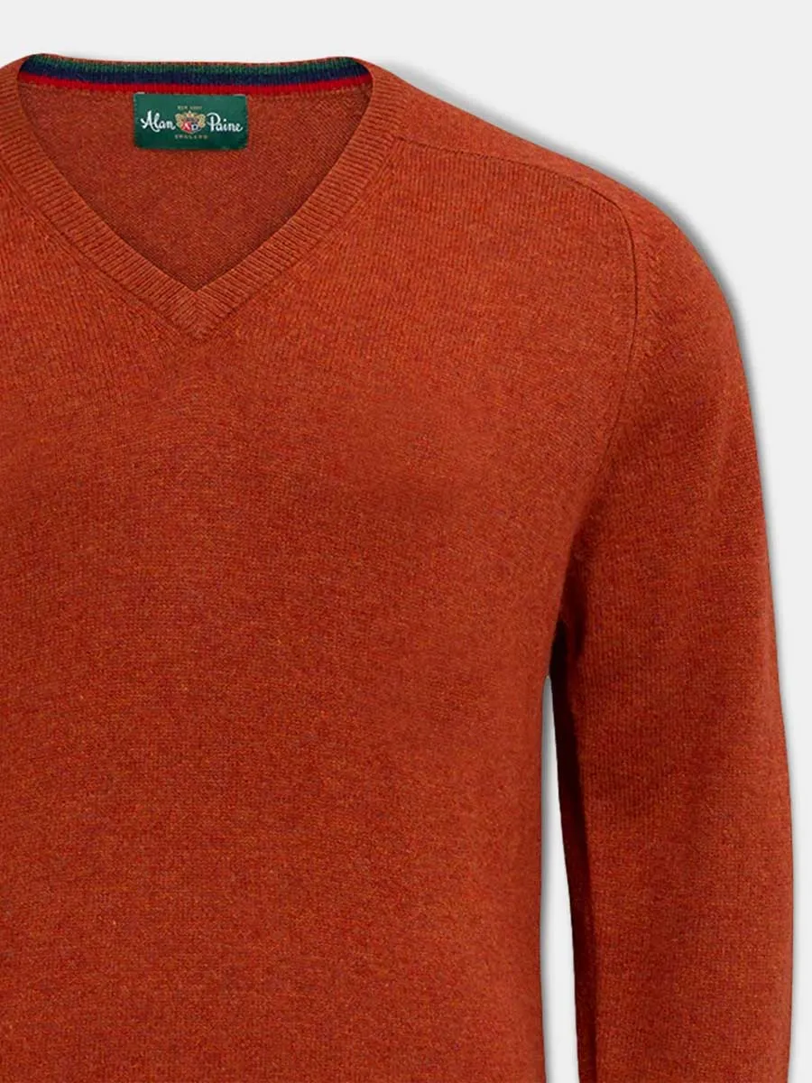 ALAN PAINE Streetly Men's V Neck Lambswool Jumper - Tiger