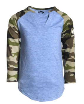 Appaman - Long Sleeve Baseball Tee in Blue Moon with Camo Sleeves