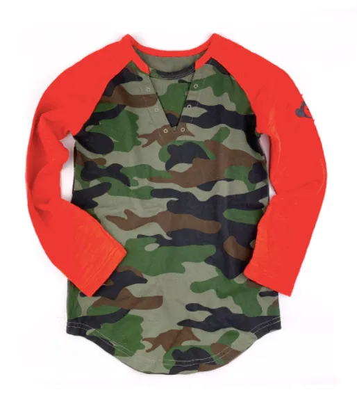 Appaman - Long Sleeve Baseball Tee in Camo with Orange Sleeves