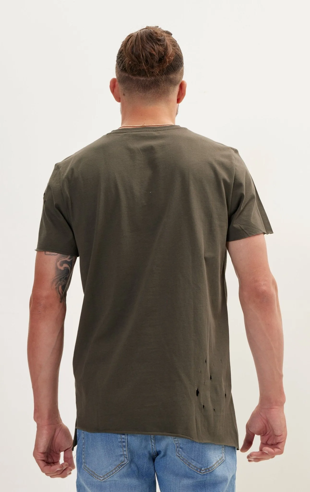 Asymmetric Stitched Distorted T-Shirt - Khaki