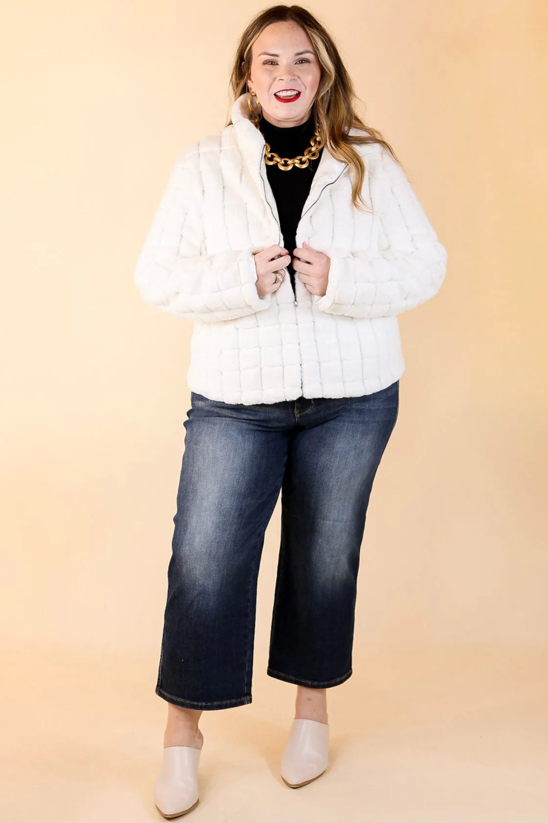 At The Top Quilted Faux Fur Jacket in Ivory