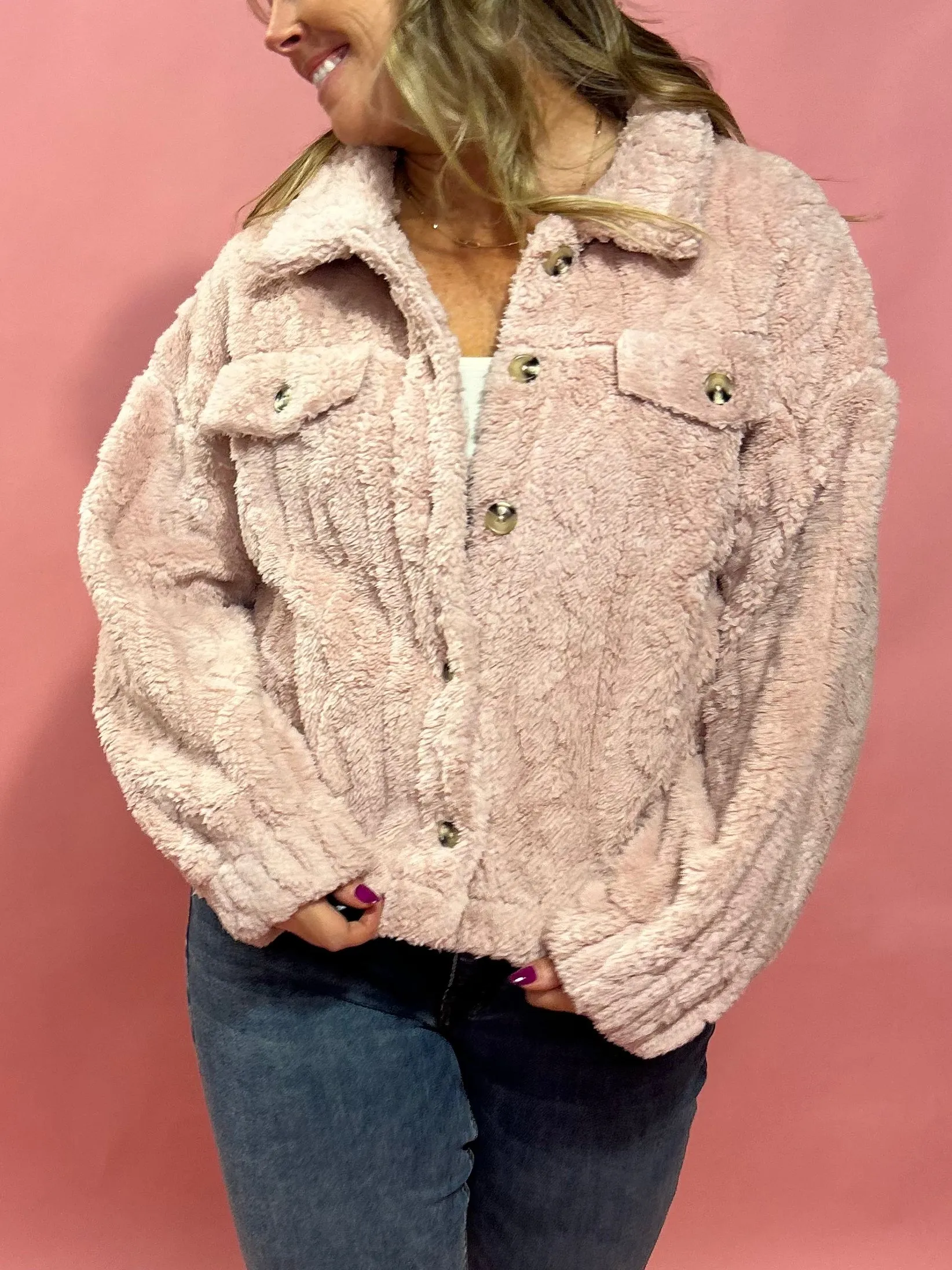 Avery Sherpa Jacket in Blush