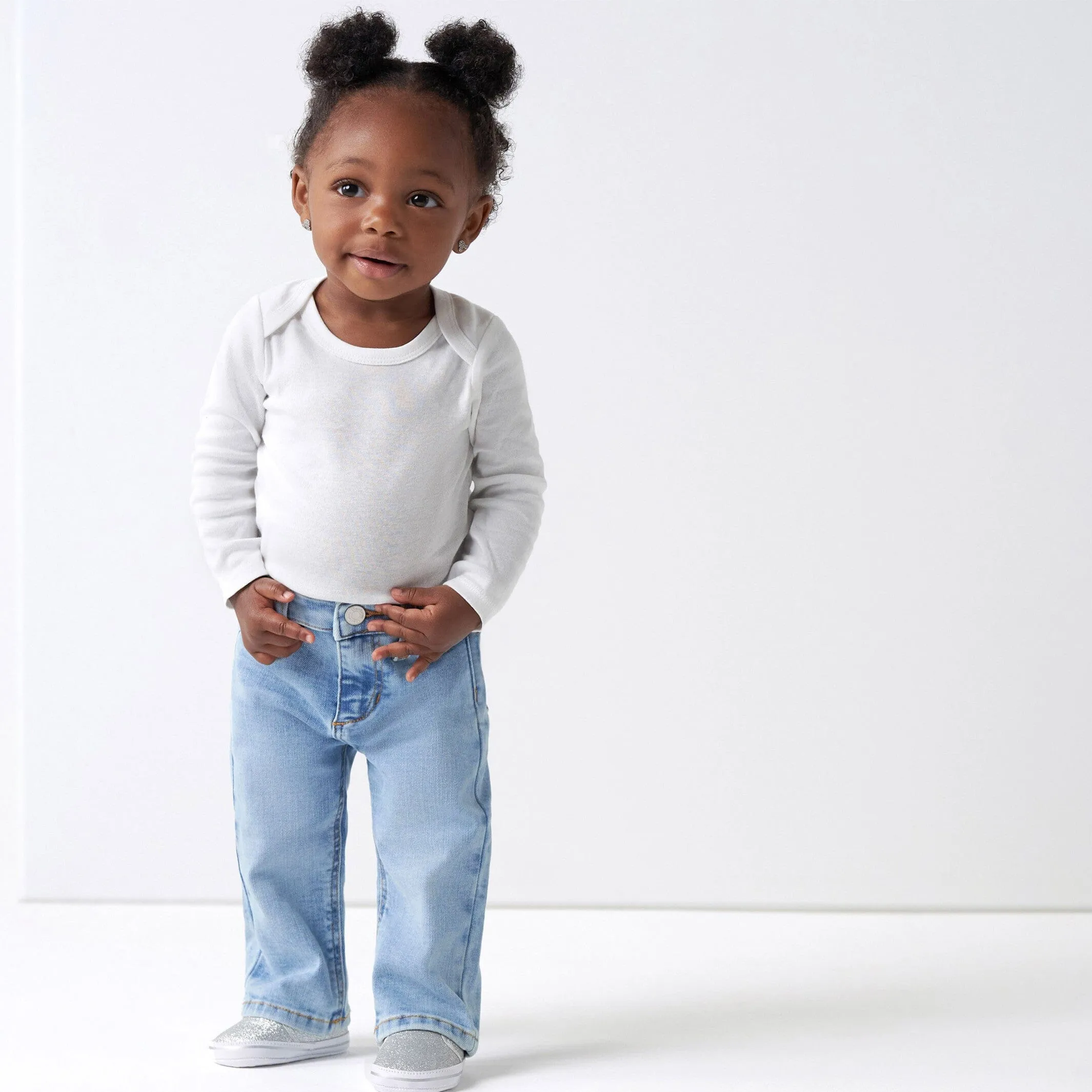 Baby Neutral Light Blue Straight Fit Denim Jeans With Elastic Back