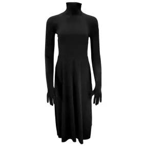 Balenciaga Black Long Sleeved Turtleneck Nylon Stretch Dress with matching gloves