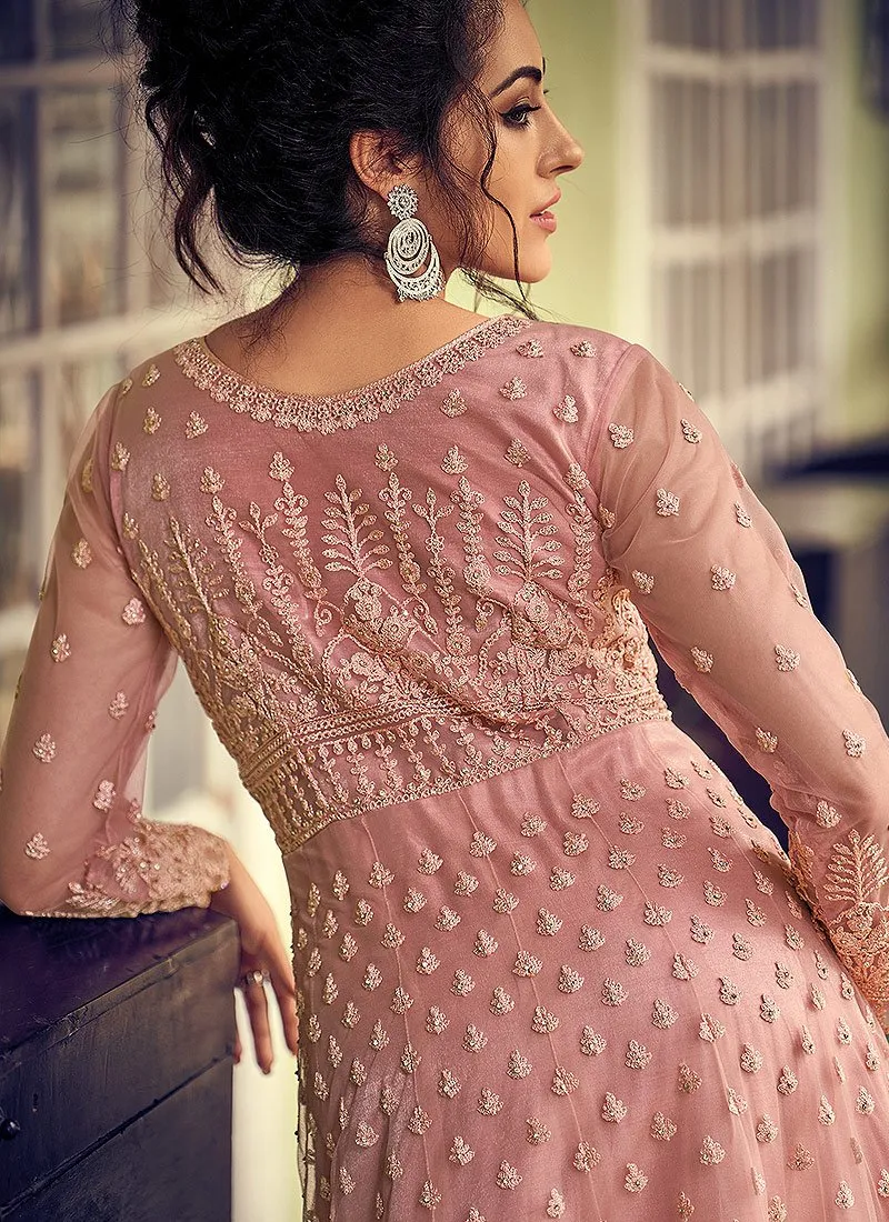 Barbie Pink Georgette Chikankari Designer Anarkali