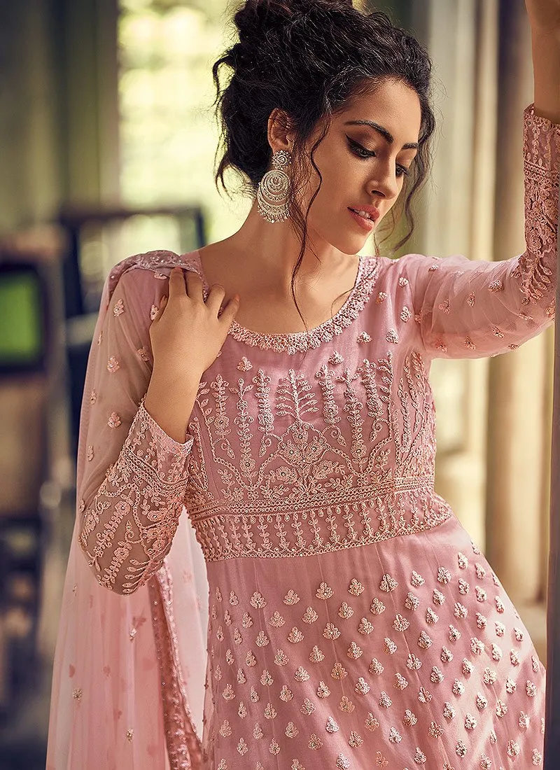 Barbie Pink Georgette Chikankari Designer Anarkali