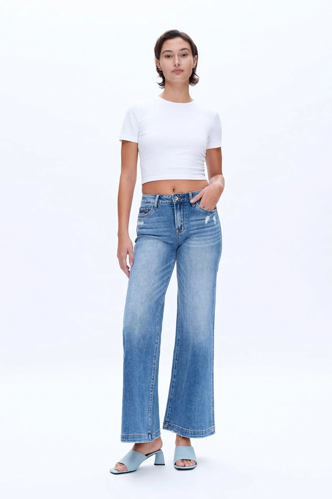 Bayeas Mid Rise Wide Leg Jeans