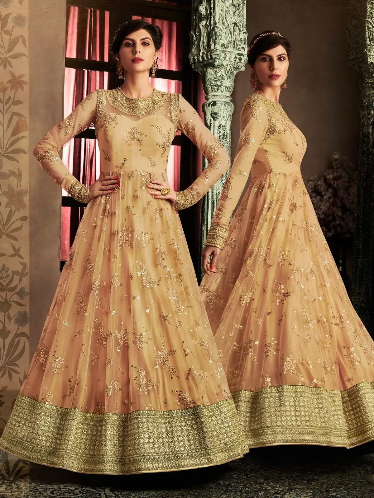 Beige Embroidered Anarkali Suit