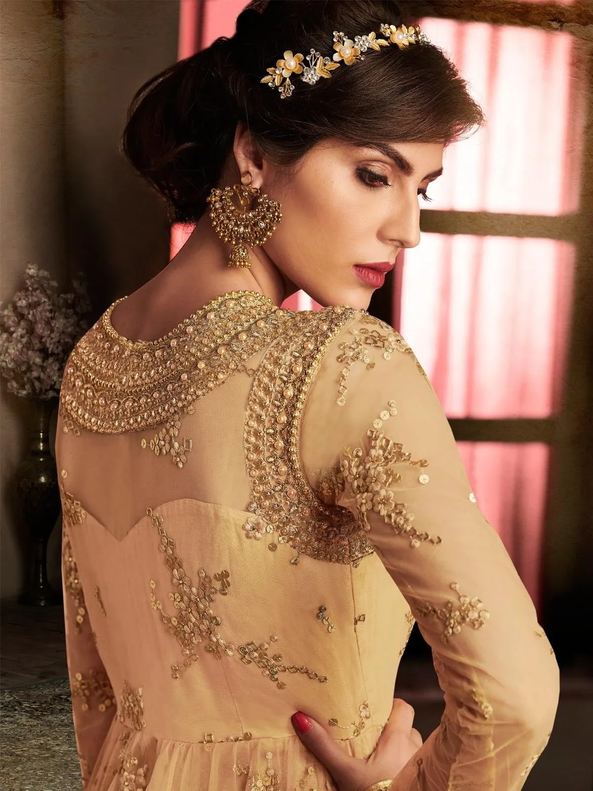 Beige Embroidered Anarkali Suit