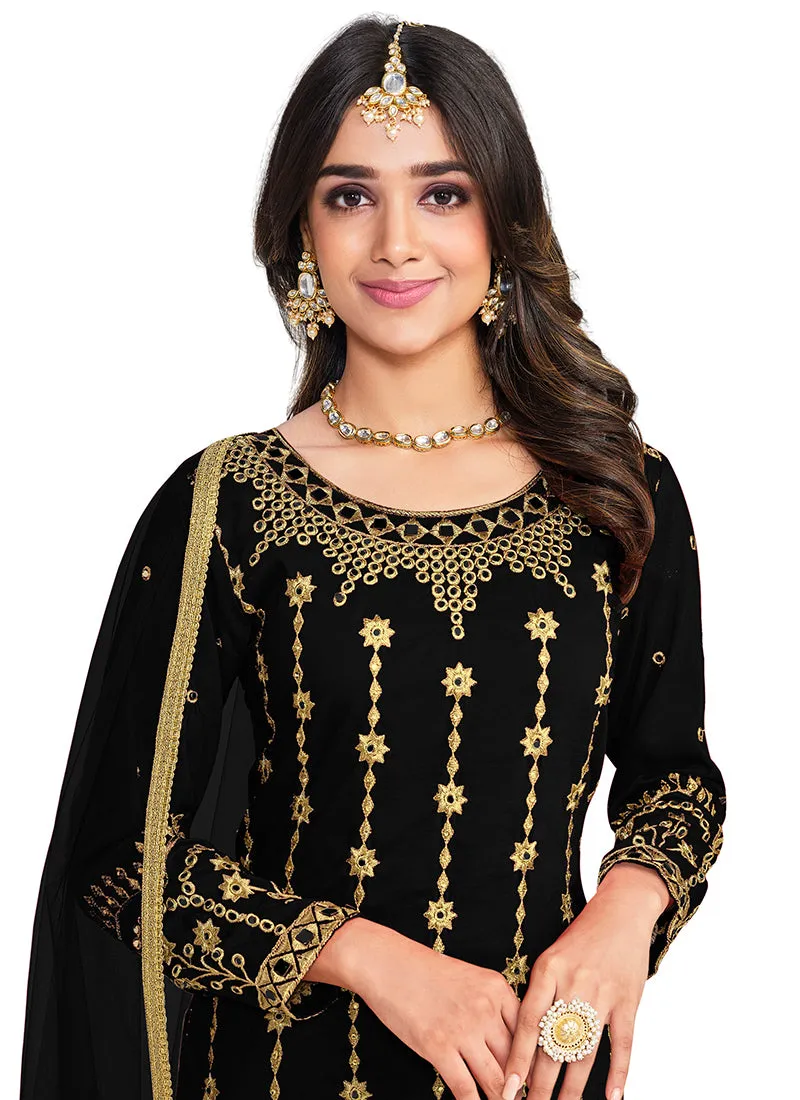 Black Mirror Work Embroidery Festive Salwar Kameez