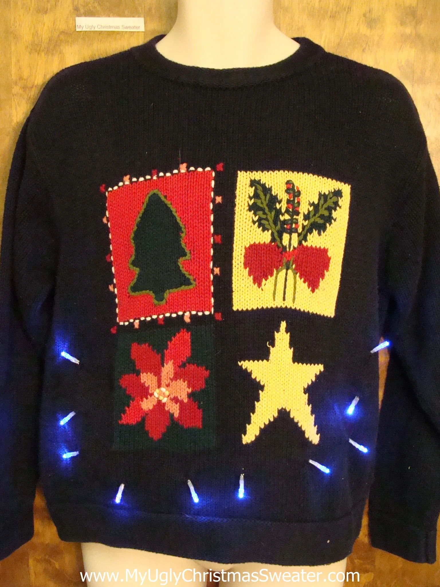 Black Ugly Christmas Sweater Pullover with Lights