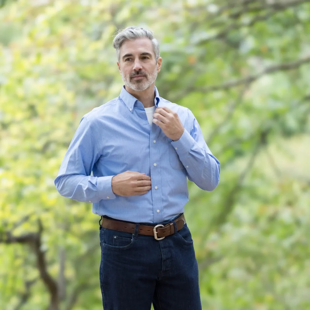 Blue Long Sleeve Button Down Collar Shirt with Magnetic Closures