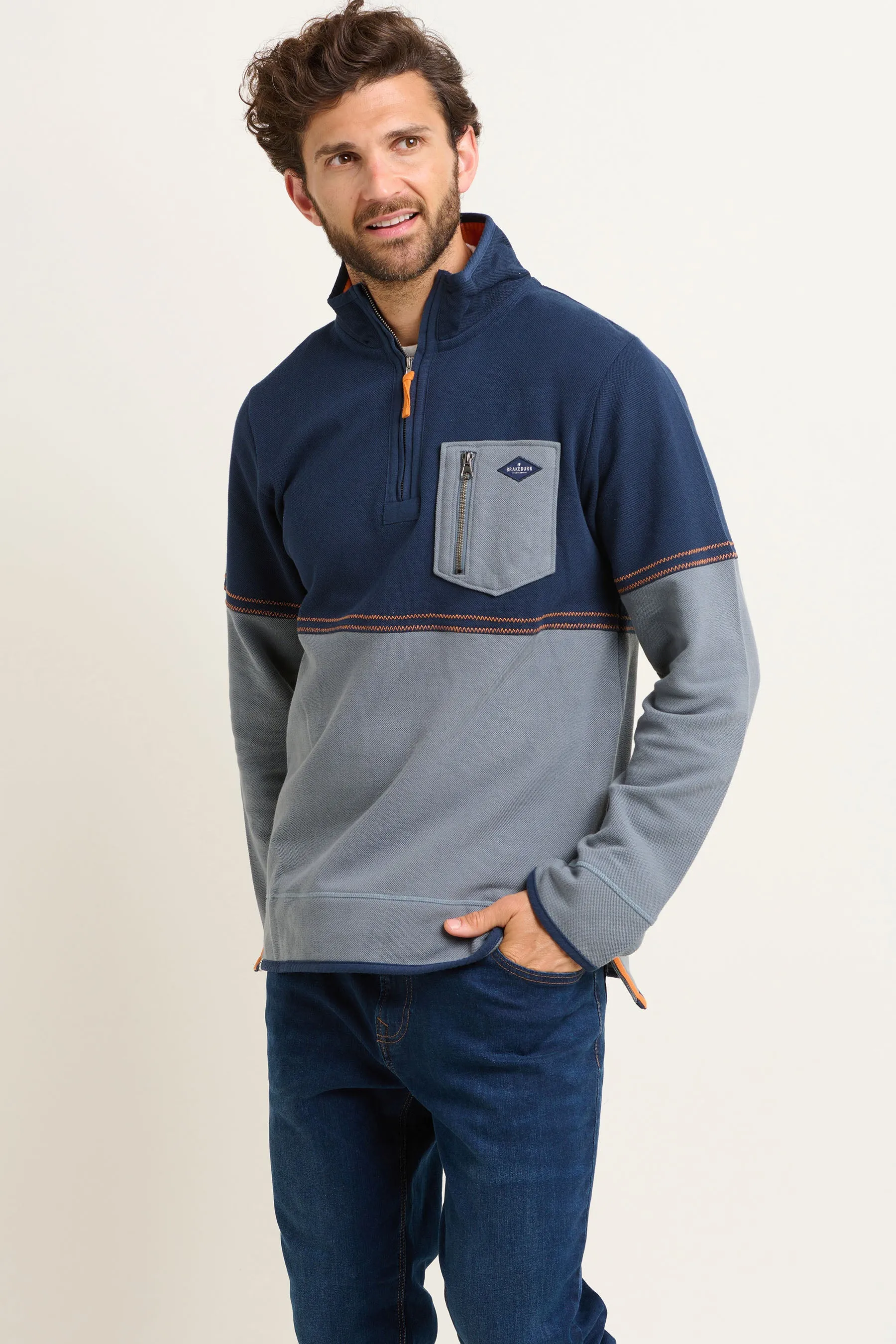 Blue Pique Quarter Zip Sweatshirt