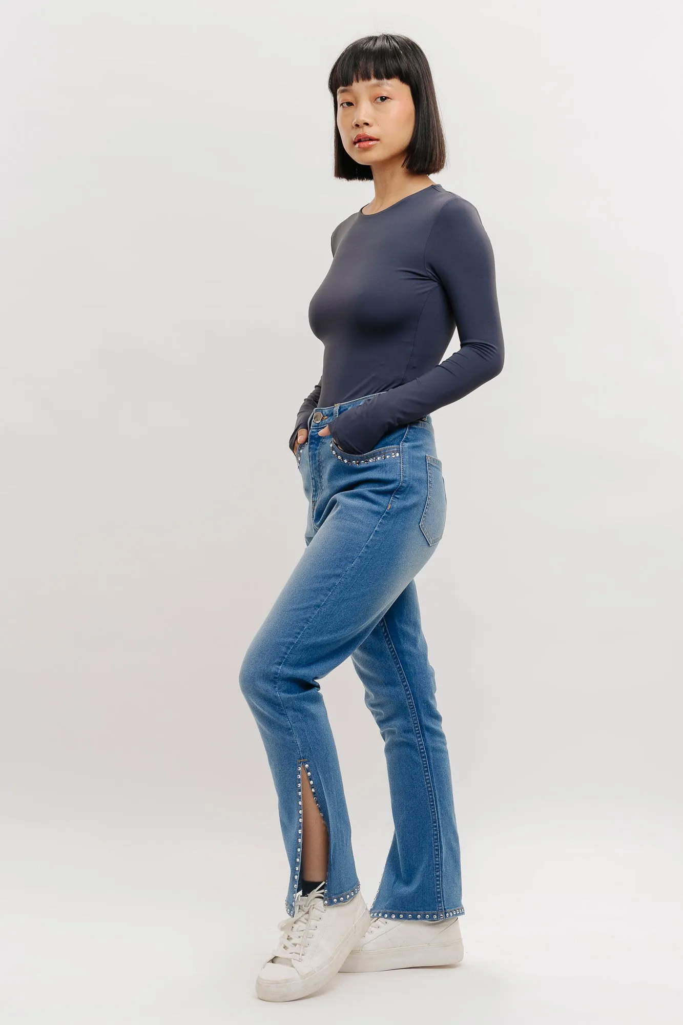 Blue Rhinestone Bootcut Jeans