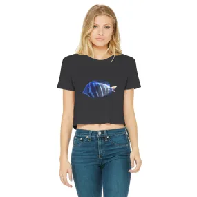 Blue Striped Fish Classic Women's Cropped Raw Edge T-Shirt