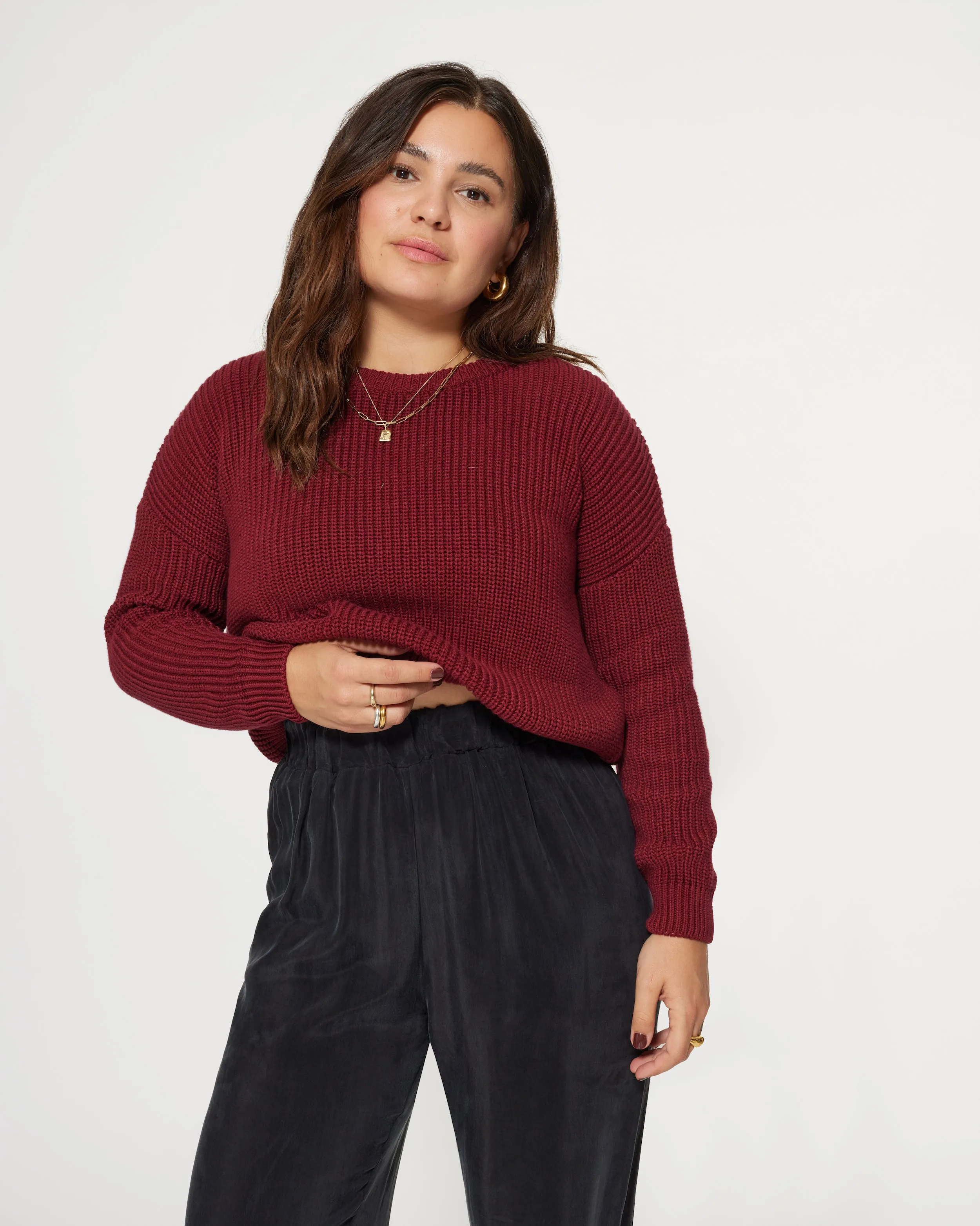 Bobbie Cropped Knitted Jumper Ruby