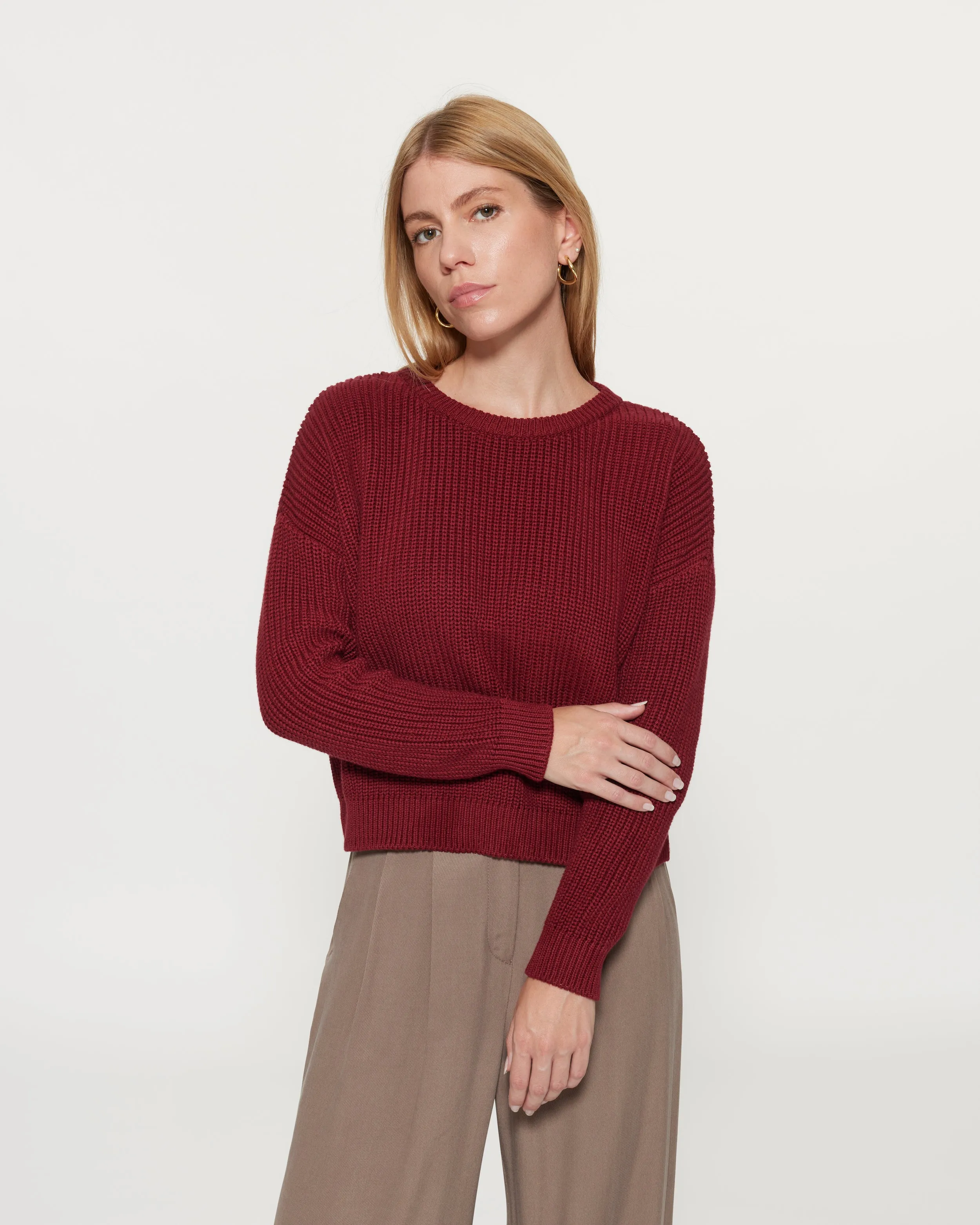 Bobbie Cropped Knitted Jumper Ruby