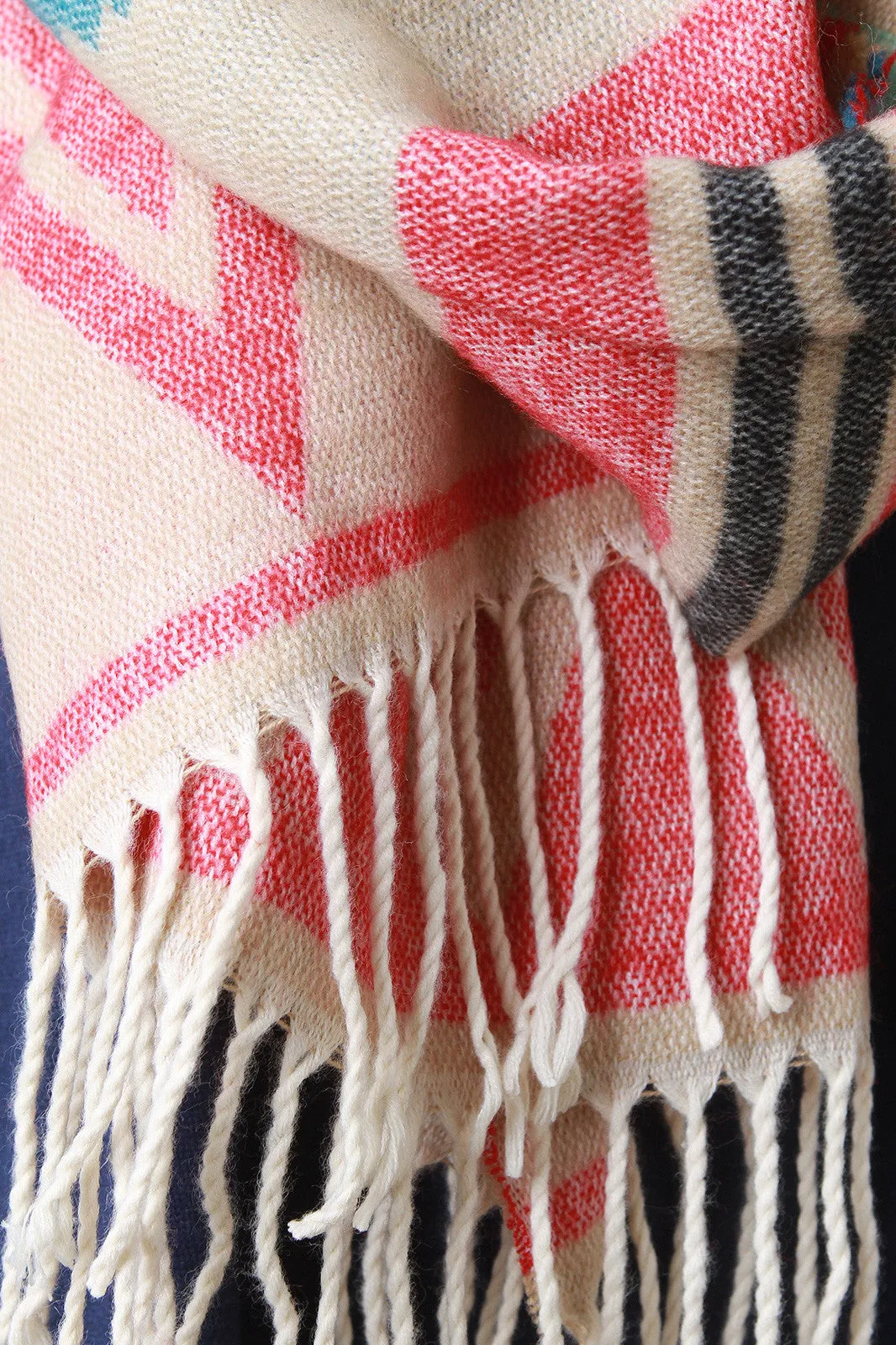 Braided Fringe Tribal Imprint Scarf