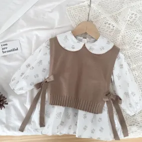 Brown Knitted Sleeveless Bow Vest