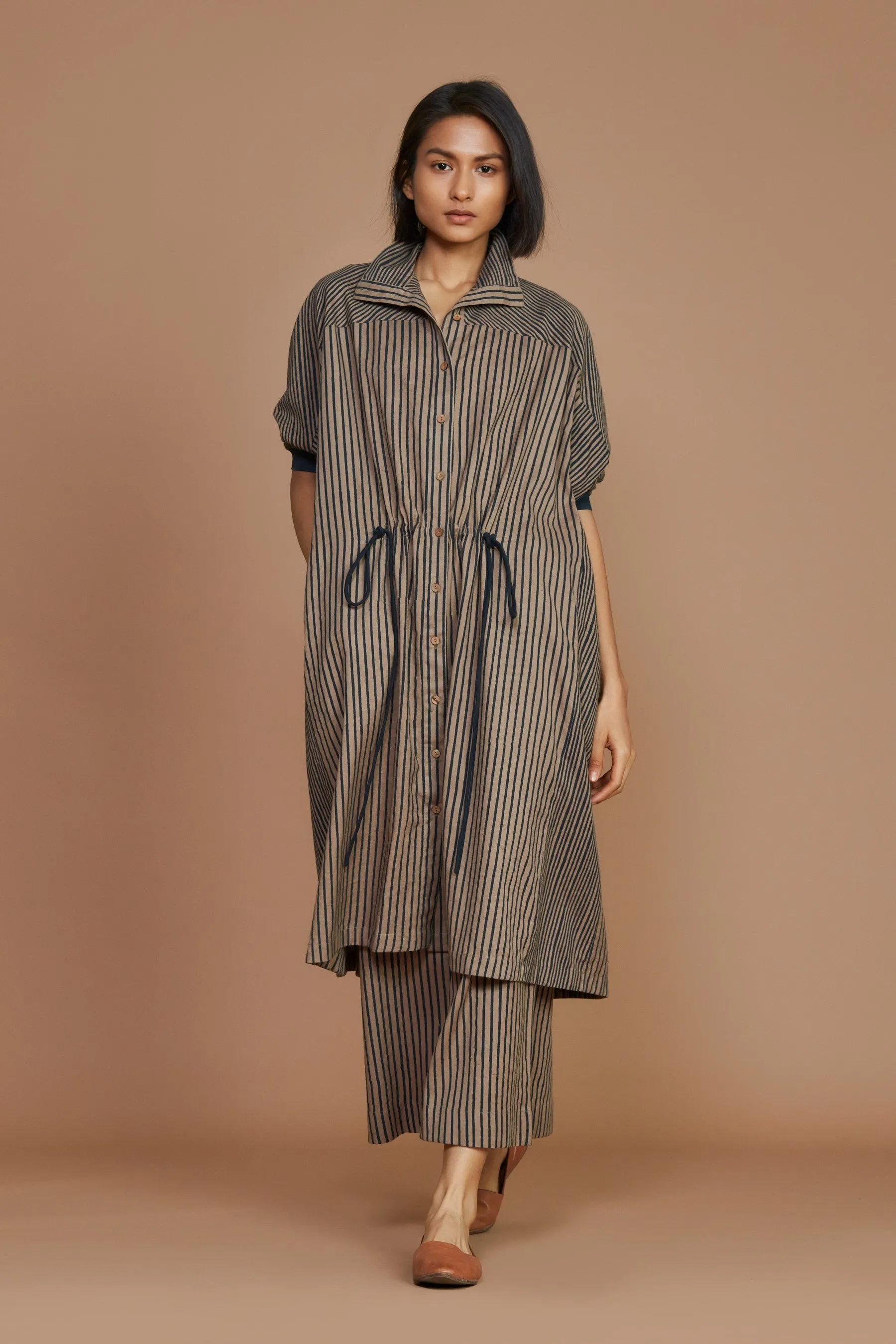 Brown With Charcoal Striped Kaftan Dress