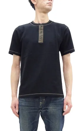 Buzz Rickson Henley T-Shirt Men's Short Sleeve Plain Loopwheeled Slub Yarn Tee BR79192 119 Black