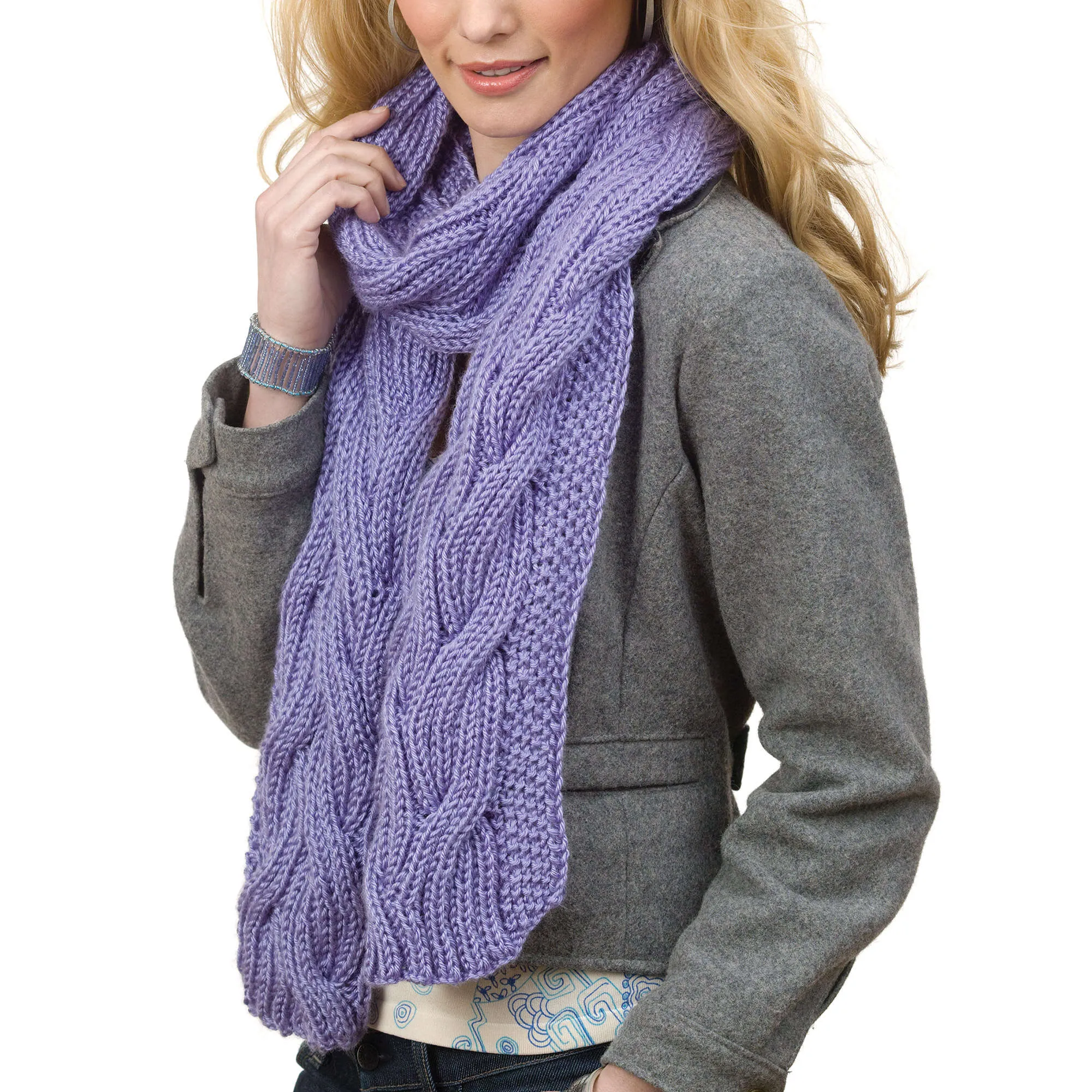 Caron Knit Reversible Cable Rib Scarf