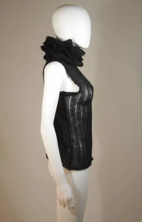 CHANEL Black Mohair Sleeveless Ruffled Turtleneck Size 42