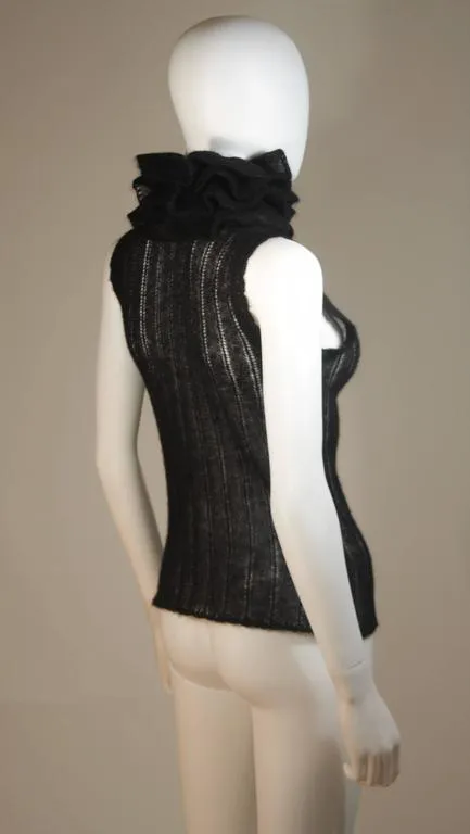 CHANEL Black Mohair Sleeveless Ruffled Turtleneck Size 42