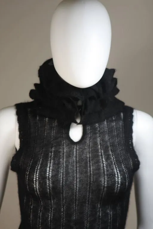 CHANEL Black Mohair Sleeveless Ruffled Turtleneck Size 42