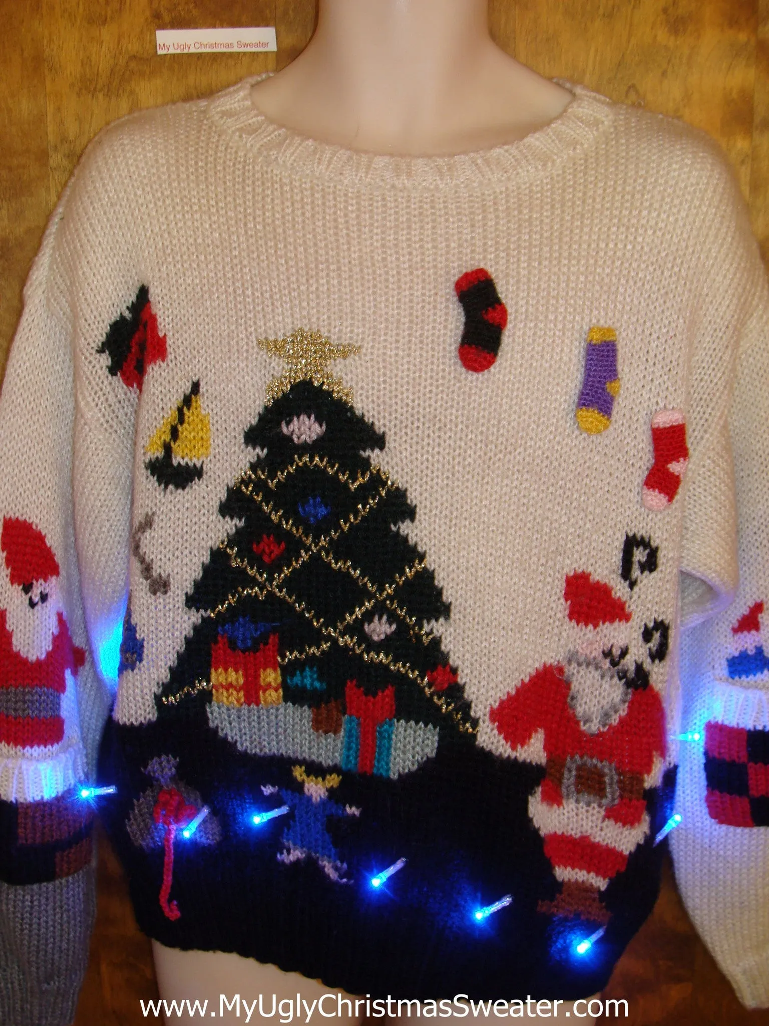 Classic 80s Festive Tree Light Up Ugly Xmas Sweater