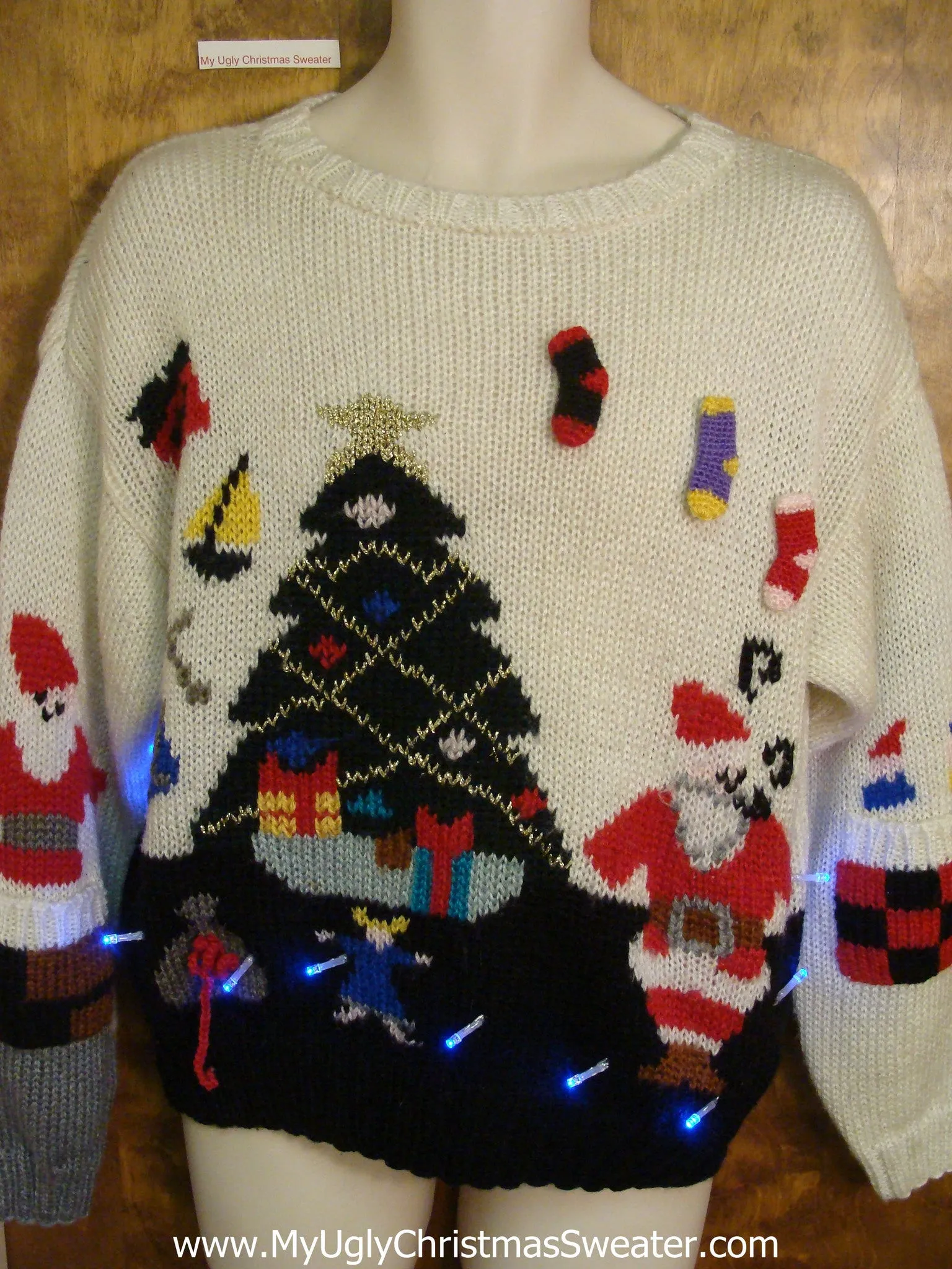 Classic 80s Festive Tree Light Up Ugly Xmas Sweater