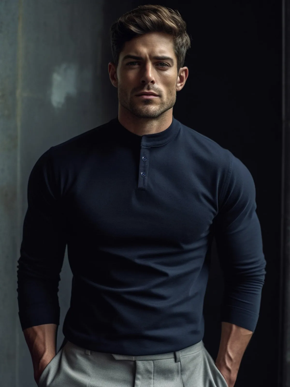 Classic Cotton long Sleeve Henley Shirt