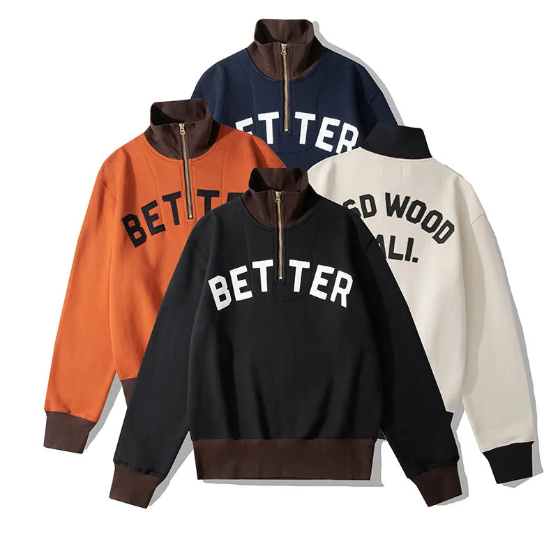 Color Mix Embroidered Quarter-Zip Sweatshirt