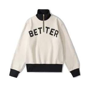 Color Mix Embroidered Quarter-Zip Sweatshirt