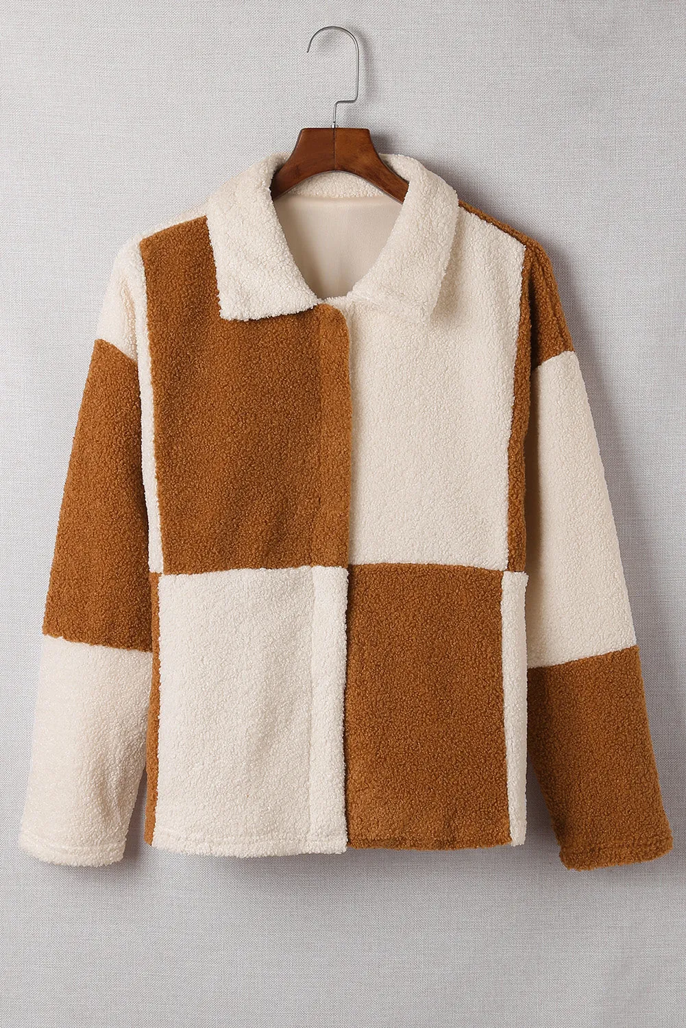 Colorblock Checkered Sherpa Jacket