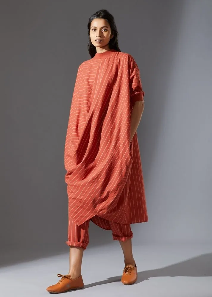 Cotton Cowl Tunic Set - Rust