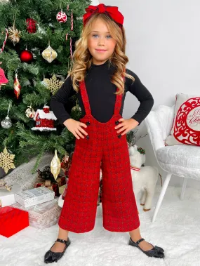 Cozy Couture Turtleneck Top and Flannel Overalls Set