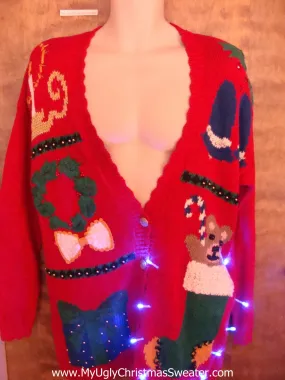 Crazy 80s Teddy Bear Christmas Sweater with Lights