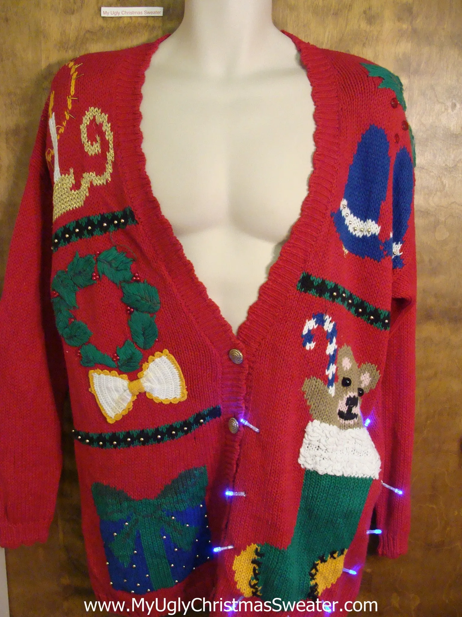 Crazy 80s Teddy Bear Christmas Sweater with Lights